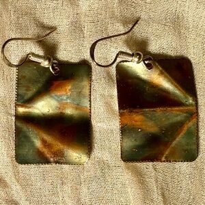 Artist-Made Dimensional Oxidized Copper Earrings w/Sterling Earwires